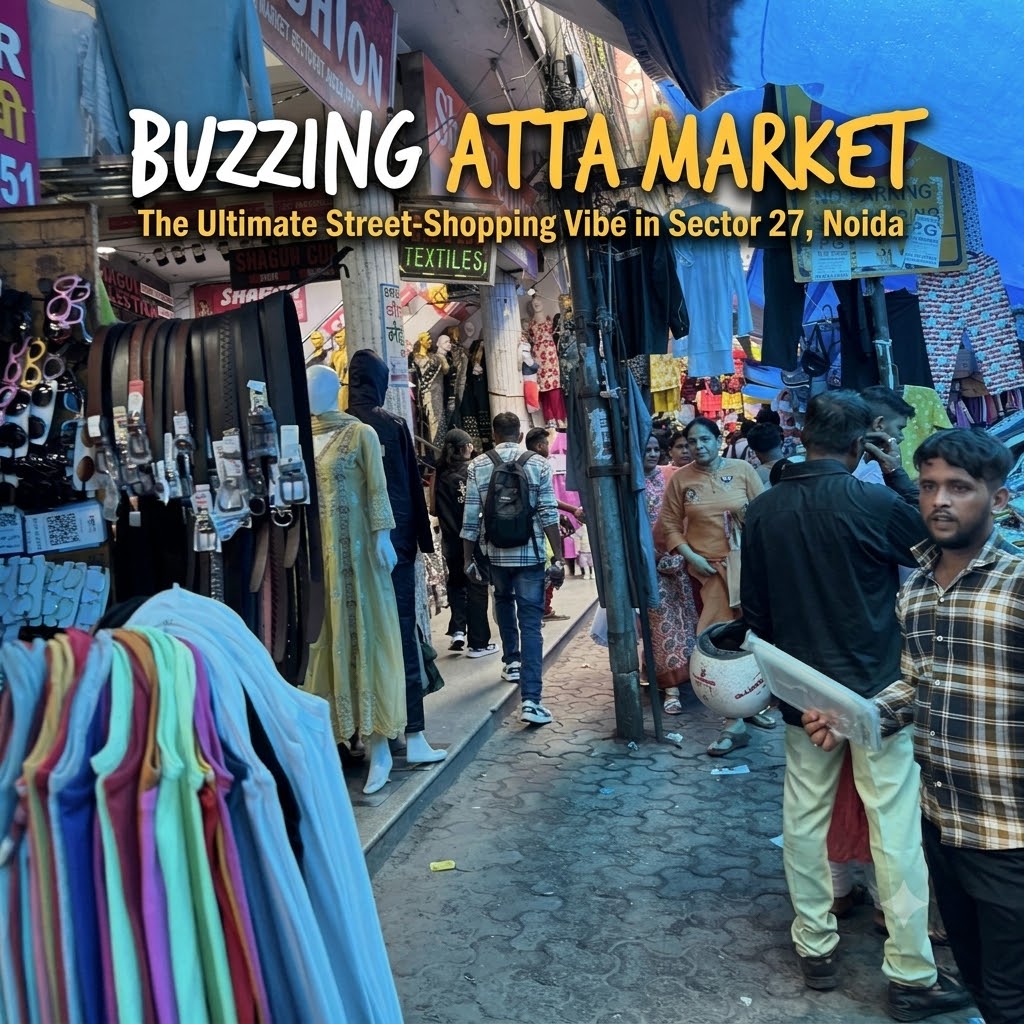Shoppers browsing clothes and accessories at street stalls in Atta Market, Sector 18, Noida
